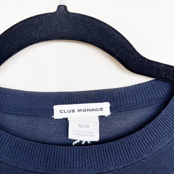 Club Monaco Pleated Asymmetrical Knit Top Navy Blue Womens Medium M Viscose - Picture 7 of 9